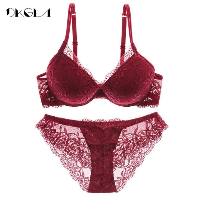 Super Gather Brassiere Thick Cotton Underwear Set Women Bras Black Sexy Bra Panties Set Lace Lingerie A B C Cup Push up Bra Sets