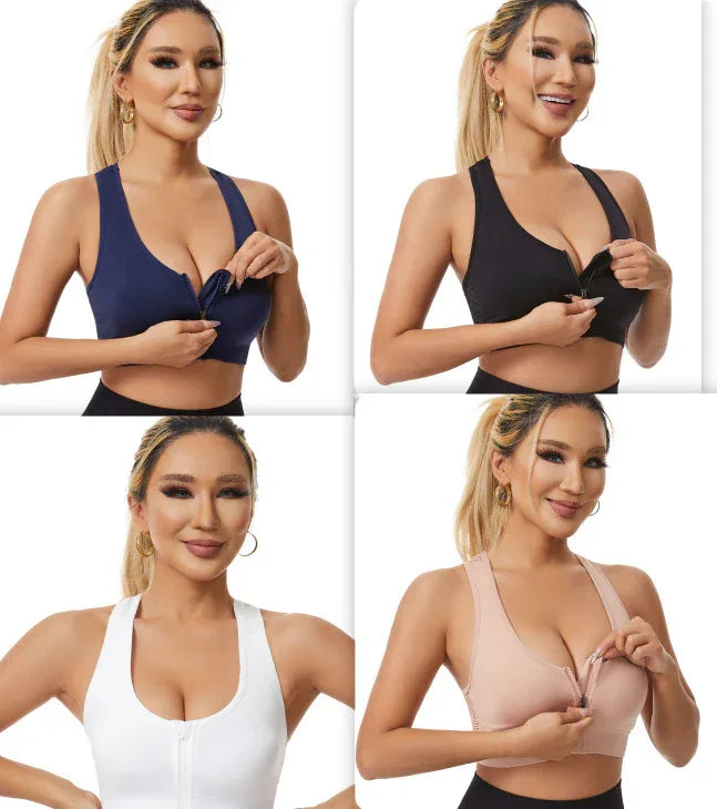 Hollow-Back Yoga Sports Bra – Set: marineblau, schwarz, weiß, rosa