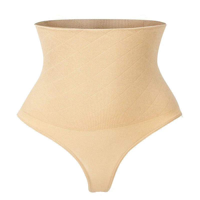 Cotton high-waist shaping briefs in light beige, seamless full-coverage brief cut