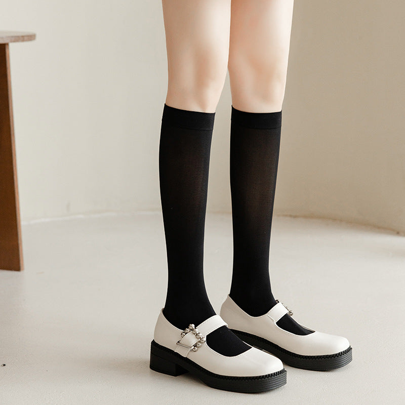 White Socks Women Spring And Summer Thin Calf Socks Mid-Tube Socks Transparent Half-Tube Over-The-Knee Stockings JK Stockings