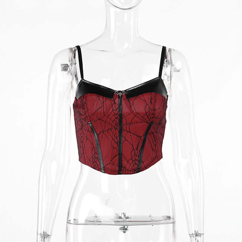 Dark Style European And American Elegant Leather Splicing Sling Vest