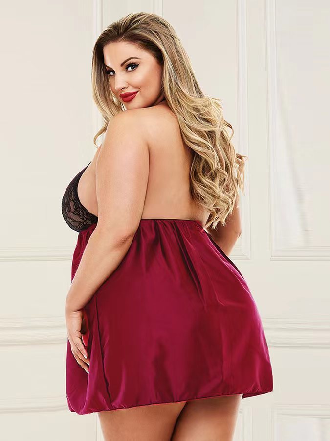 Plump Lingerie Sexy large Lady Lace Nightgown Sheer Cutout Home Pajamas