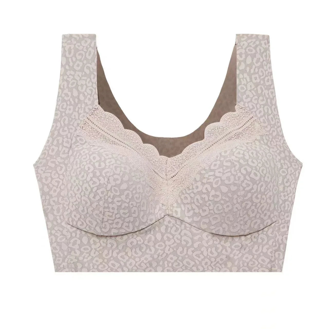 Leopard print seamless full-cup vest bra in cameo brown, smooth wide cups