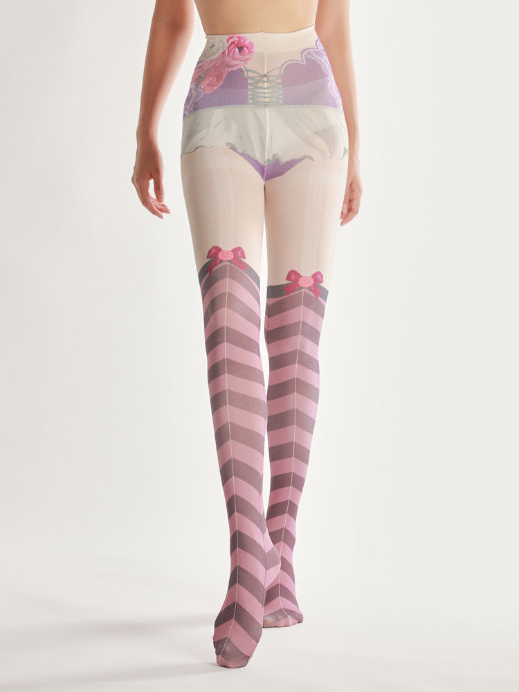High Quality Flexible Digital Print Tights Fashion Paint Pattern Pantyhose Soft Winter Colorful Stockings Womens