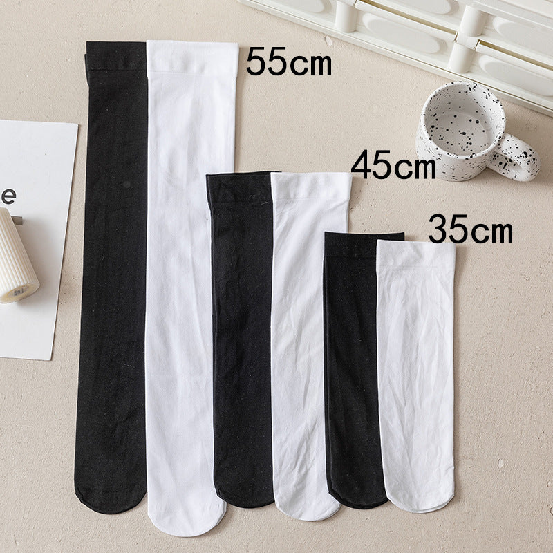 White Socks Women Spring And Summer Thin Calf Socks Mid-Tube Socks Transparent Half-Tube Over-The-Knee Stockings JK Stockings
