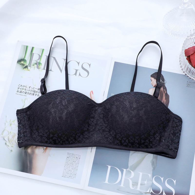 Underwear Lace Green Girl Seamless Gathering Bra Without Steel Ring