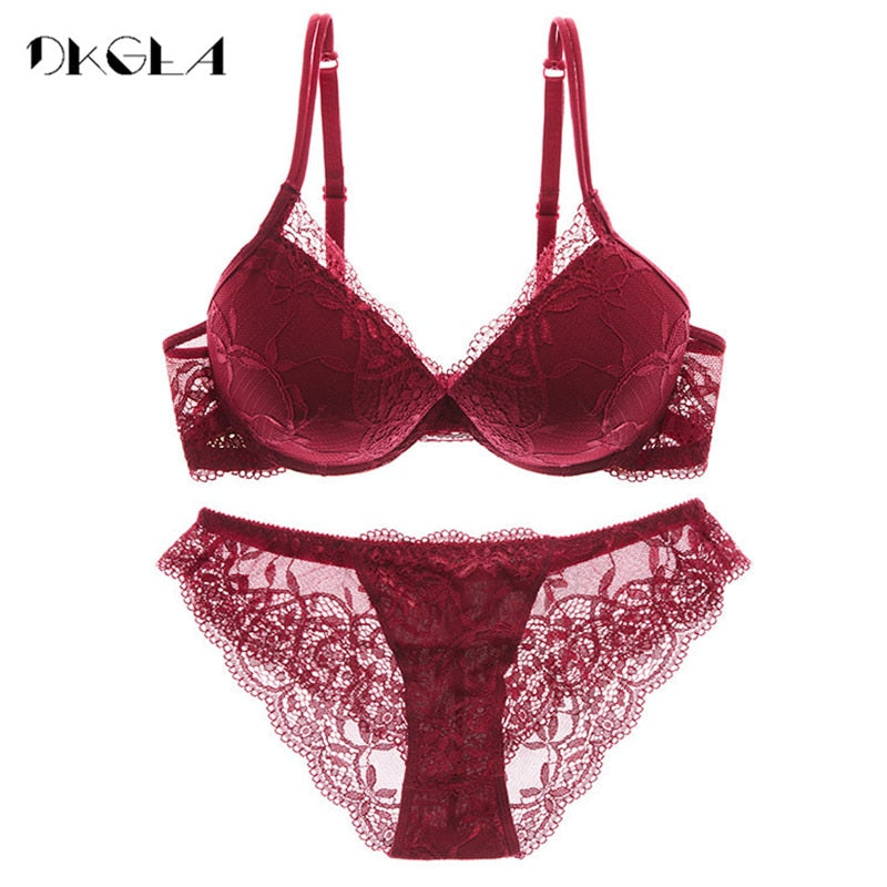 Super Gather Brassiere Thick Cotton Underwear Set Women Bras Black Sexy Bra Panties Set Lace Lingerie A B C Cup Push up Bra Sets