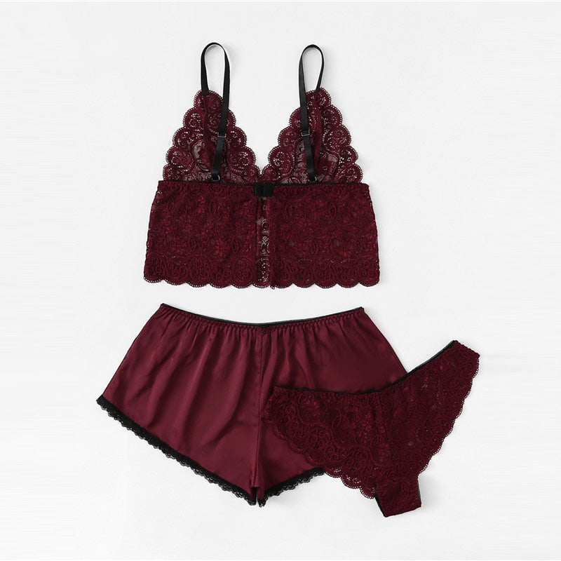 Army Green Sexy Floral Lace Cami Lingerie Set Burgundy Women Bra And Brief Sets Wireless Sexy Underwear Bra Set