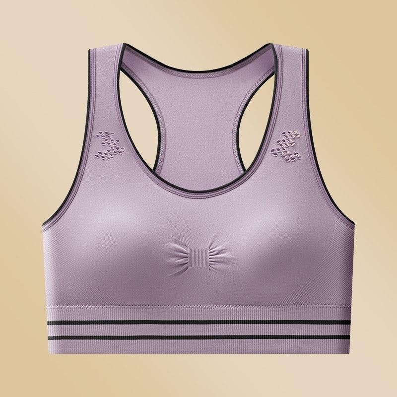 High-Impact Running Sports Bra in Lila, Racerback mit gestreiftem Saum