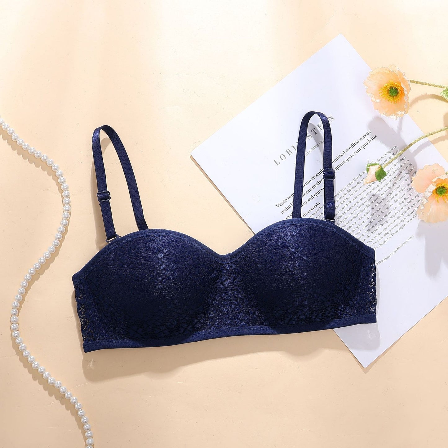 Underwear Lace Green Girl Seamless Gathering Bra Without Steel Ring