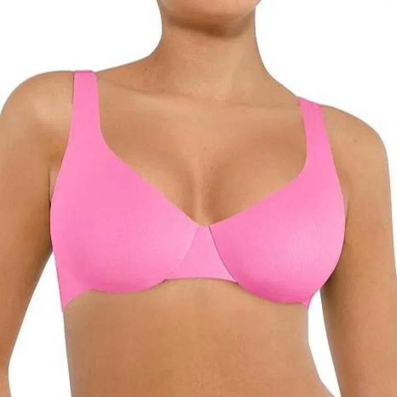 Underwired thin strap bra in Pink, close-up front with underwire cups
