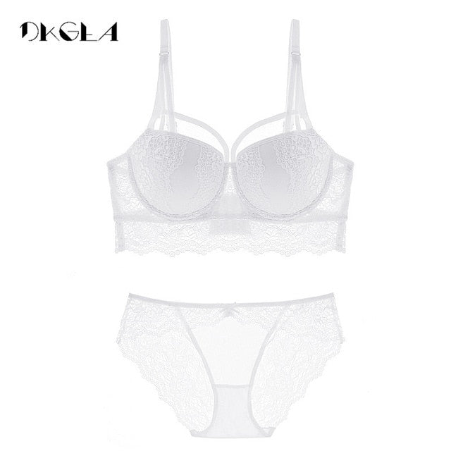 Top Sexy Underwear Set Cotton Push-up Bra and Panty Sets 3/4 Cup Brand Green Lace Lingerie Set Women Deep V Brassiere Black