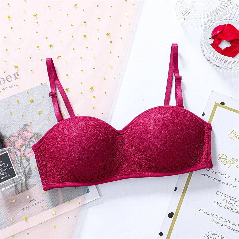 Underwear Lace Green Girl Seamless Gathering Bra Without Steel Ring