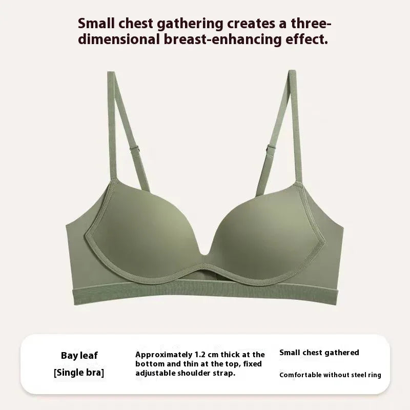 Bay leaf wire-free push-up bra with gathered cups and thin adjustable shoulder straps