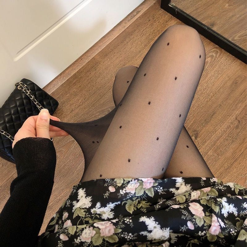 Dotted silk stockings  diagonal pantyhose