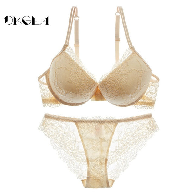 Super Gather Brassiere Thick Cotton Underwear Set Women Bras Black Sexy Bra Panties Set Lace Lingerie A B C Cup Push up Bra Sets