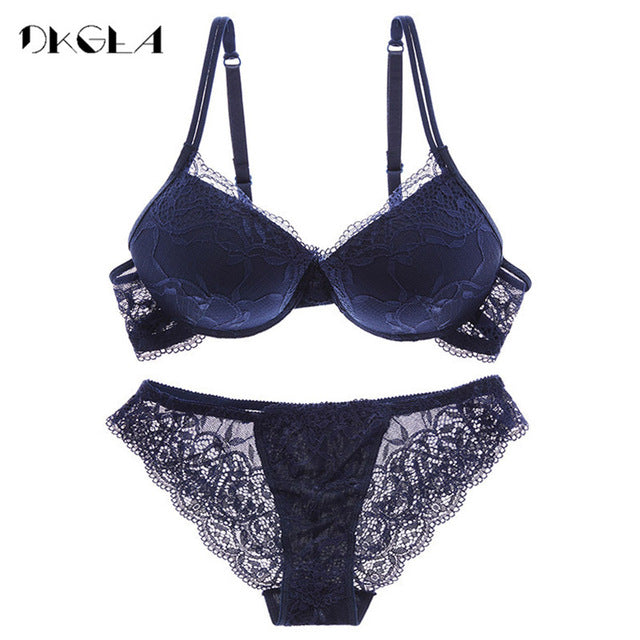 Super Gather Brassiere Thick Cotton Underwear Set Women Bras Black Sexy Bra Panties Set Lace Lingerie A B C Cup Push up Bra Sets