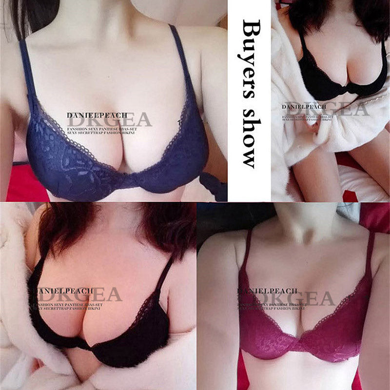 Super Gather Brassiere Thick Cotton Underwear Set Women Bras Black Sexy Bra Panties Set Lace Lingerie A B C Cup Push up Bra Sets