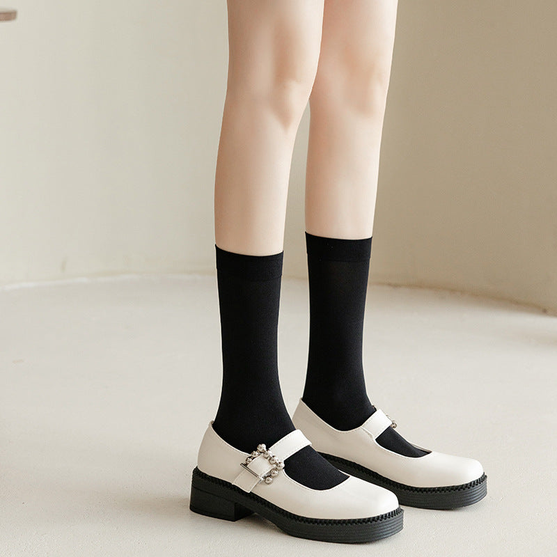 White Socks Women Spring And Summer Thin Calf Socks Mid-Tube Socks Transparent Half-Tube Over-The-Knee Stockings JK Stockings