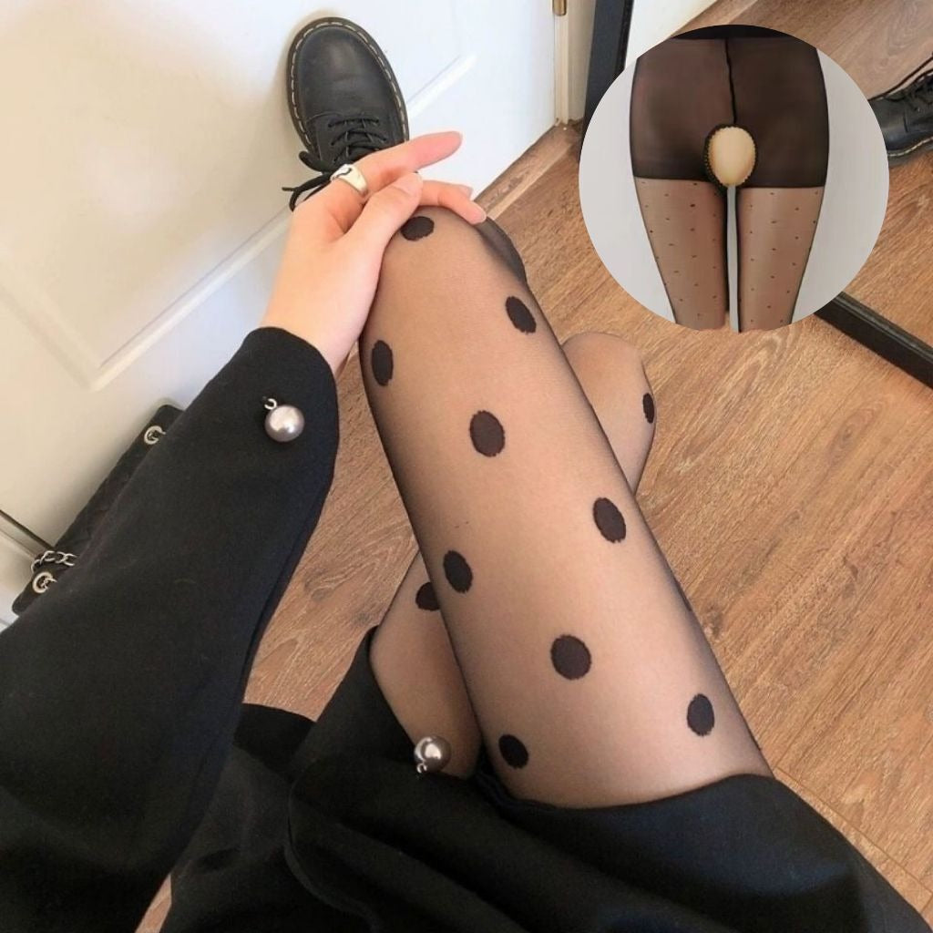 Dotted silk stockings  diagonal pantyhose
