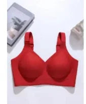 Wireless seamless full-coverage bra with smooth front, bright red