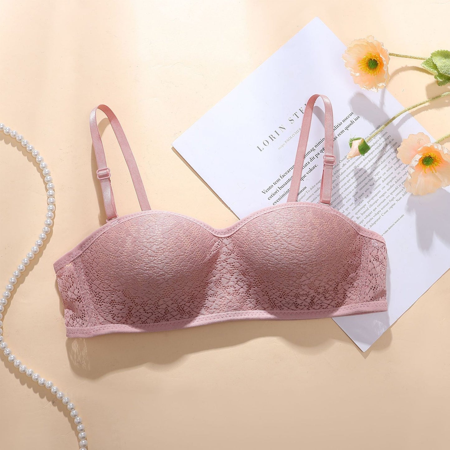 Underwear Lace Green Girl Seamless Gathering Bra Without Steel Ring