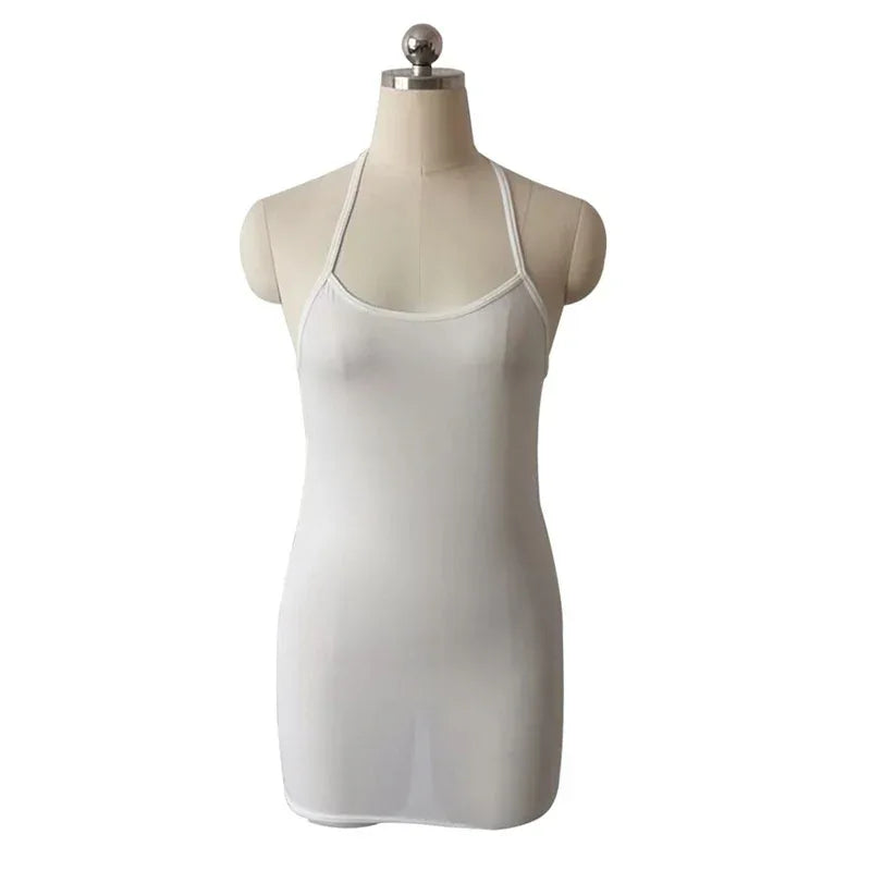 White camisole slip nightdress with halter-style spaghetti straps