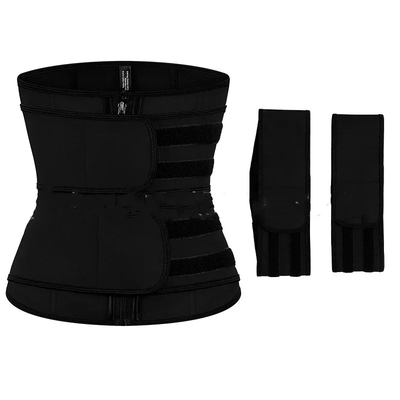 Black waist cinching corset shown with two matching side support panels