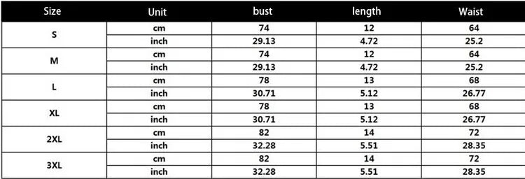 Size chart table for lace sling bra: bust, length, and waist measurements for S–3XL
