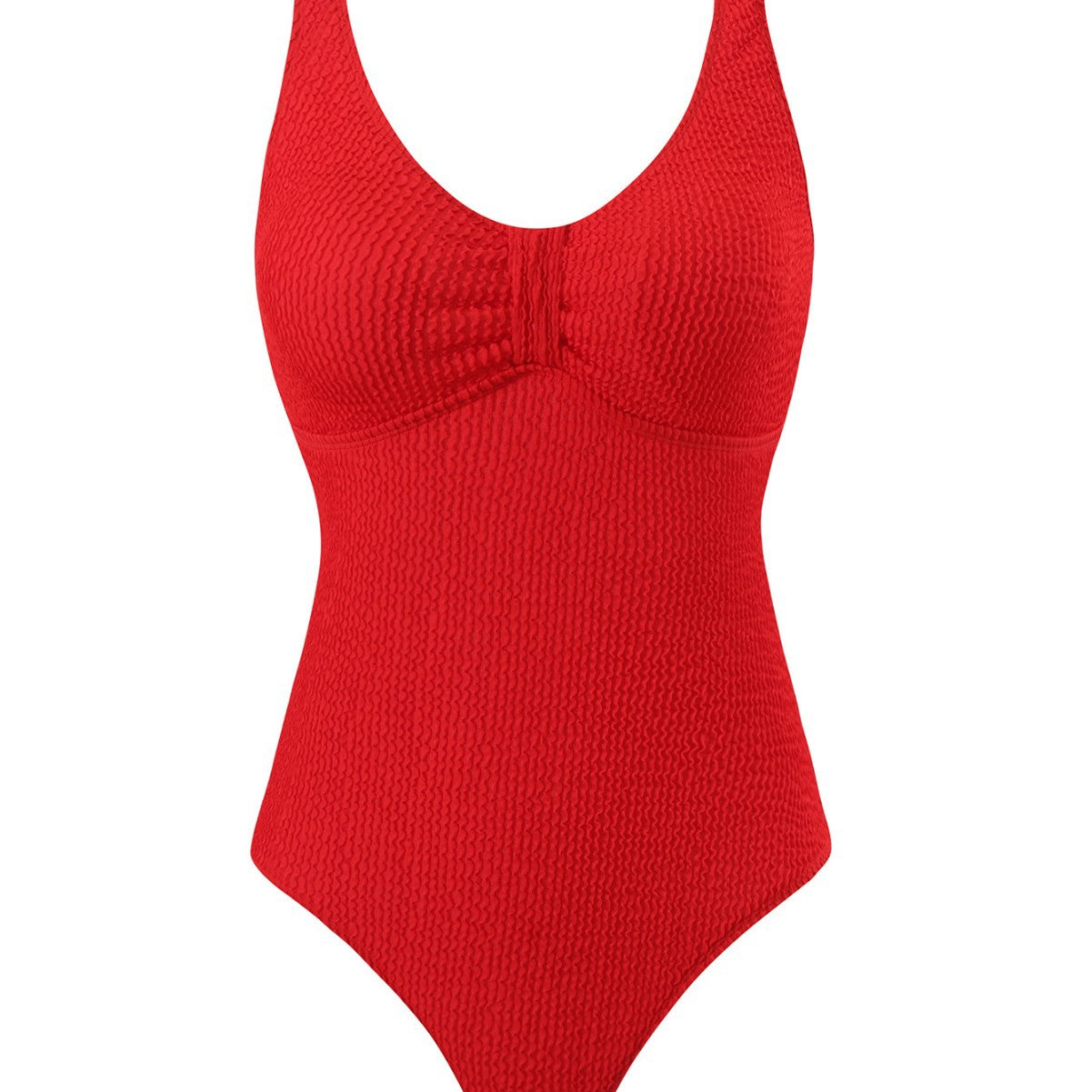 Einteiliger Badeanzug mit Bauchkontrolle, Bright Red, gerader Ausschnitt, glatte Frontpartie