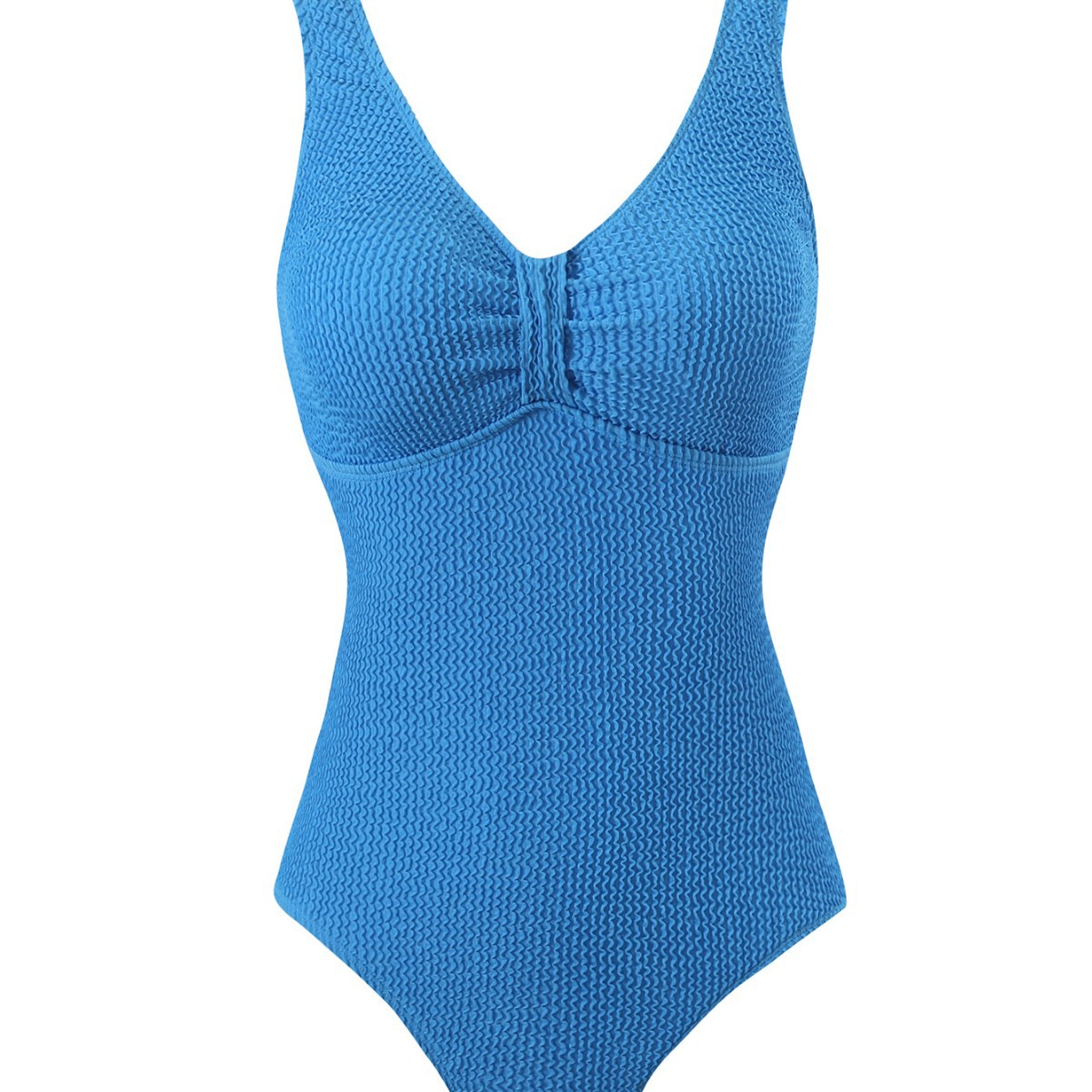 Badeanzug mit Bauchkontrolle, Sea-Blue, Push-up Cups, geraffter Mittelbereich vorne