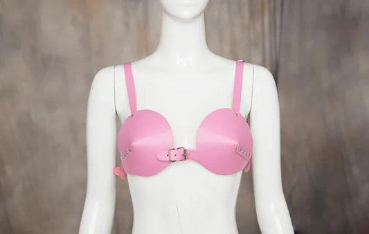 Pink underwire bra with front clasp and adjustable shoulder straps