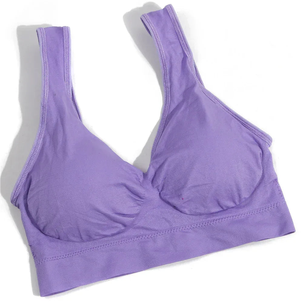Seamless push-up bra in lavender purple, V-neck front with wide comfort band