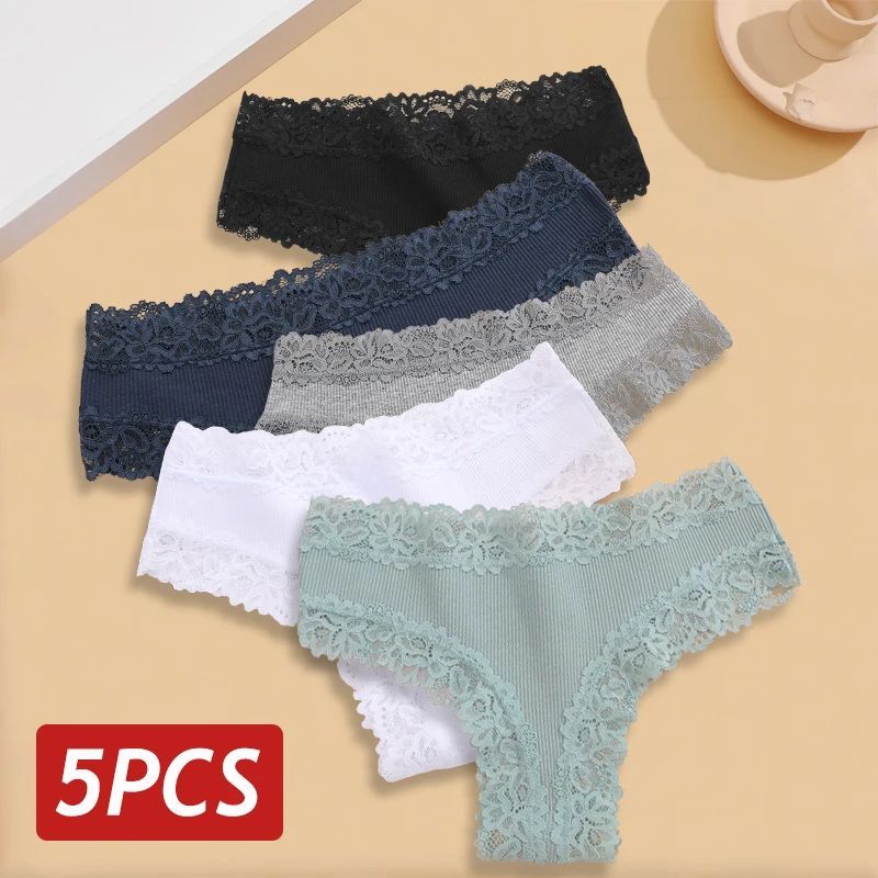 5PCS Set Women Lace Seamless Cotton Panties Sexy Brazilian P