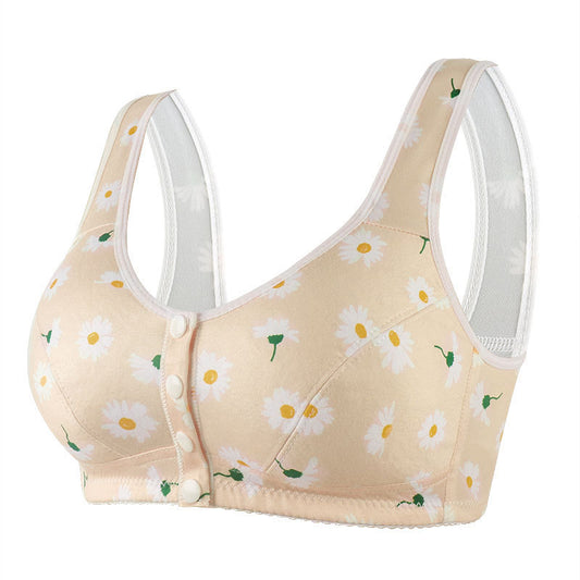 Women's Printed Wireless Wide Shoulder Strap Vest-style Soft Cotton Front Buckle