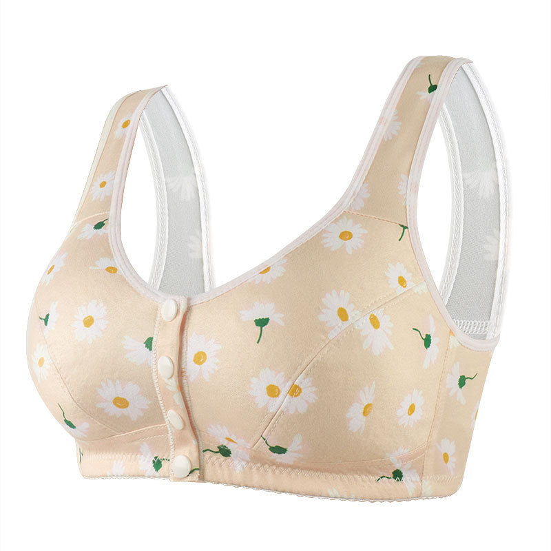 Women's Printed Wireless Wide Shoulder Strap Vest-style Soft Cotton Front Buckle