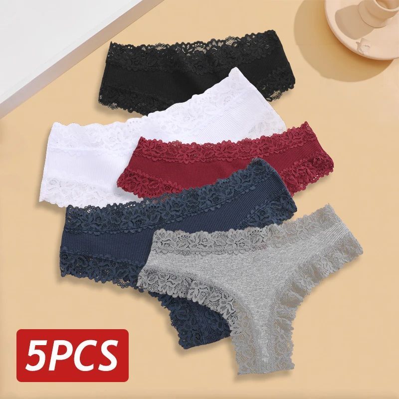 5PCS Set Women Lace Seamless Cotton Panties Sexy Brazilian P