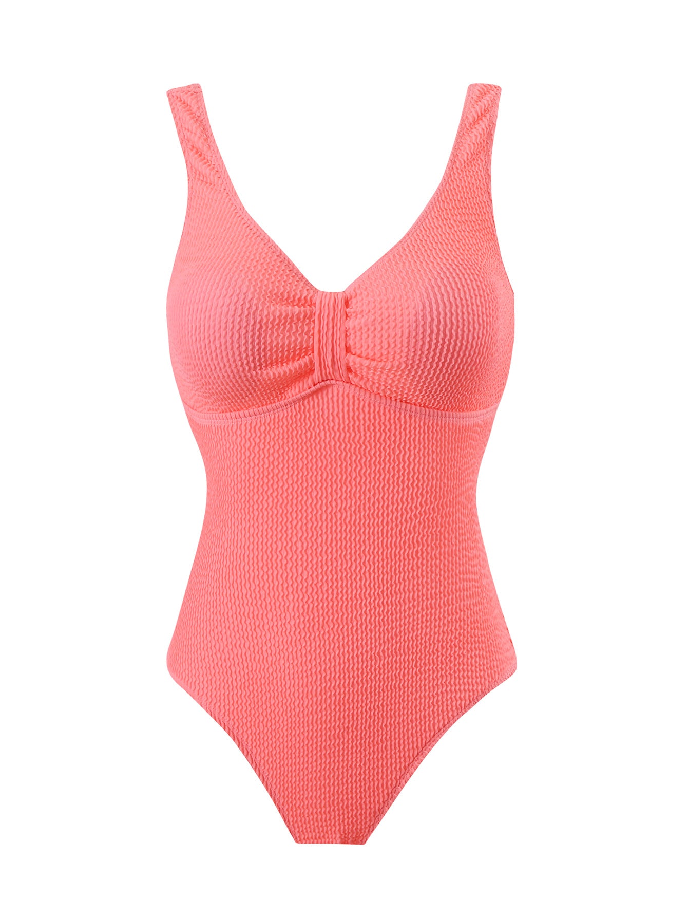 Tummy control one-piece swimsuit, coral pink, molded bust with tummy-slimming panel