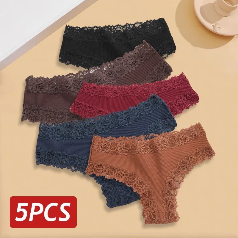 5PCS Set Women Lace Seamless Cotton Panties Sexy Brazilian P