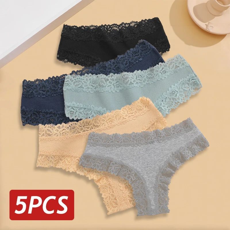 5PCS Set Women Lace Seamless Cotton Panties Sexy Brazilian P