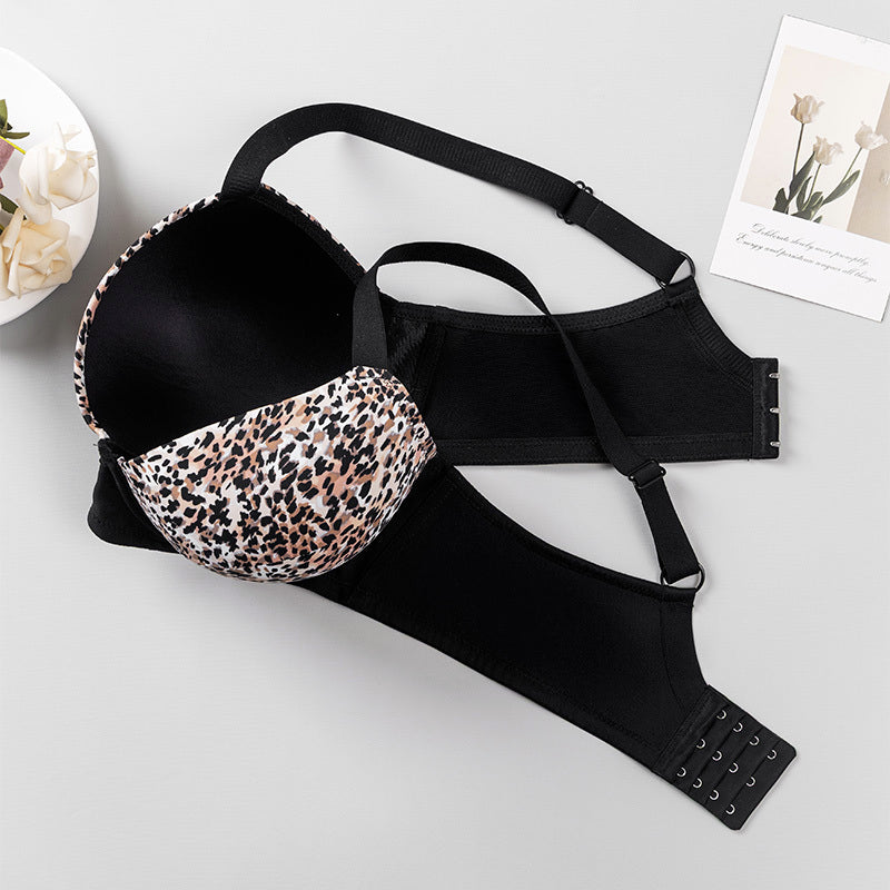 Plus-size Women's Bra, Black With Leopard Print.