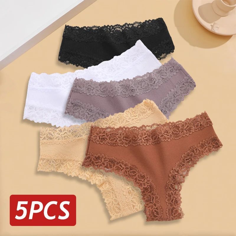 5PCS Set Women Lace Seamless Cotton Panties Sexy Brazilian P
