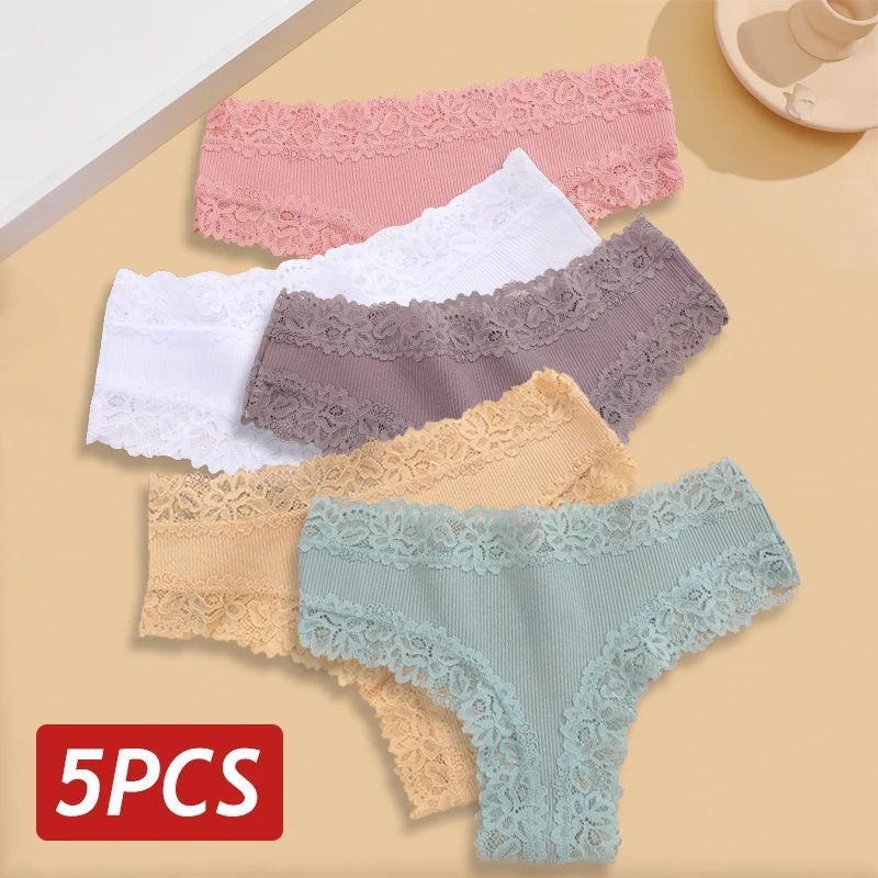 5PCS Set Women Lace Seamless Cotton Panties Sexy Brazilian P