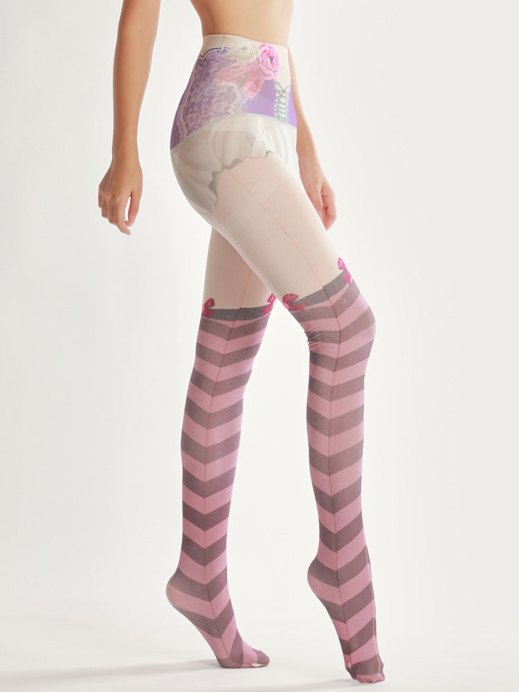 High Quality Flexible Digital Print Tights Fashion Paint Pattern Pantyhose Soft Winter Colorful Stockings Womens