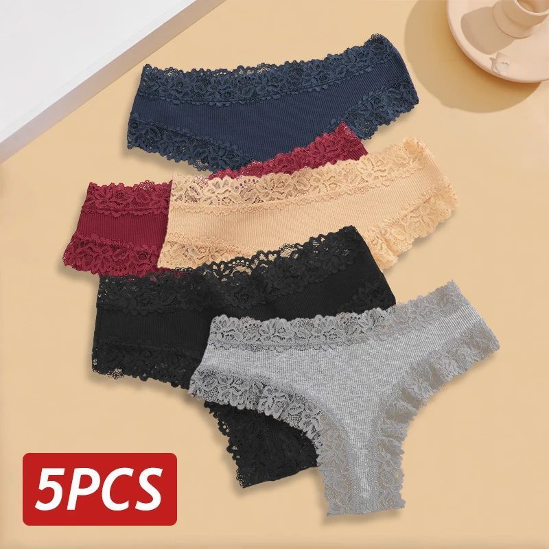 5PCS Set Women Lace Seamless Cotton Panties Sexy Brazilian P