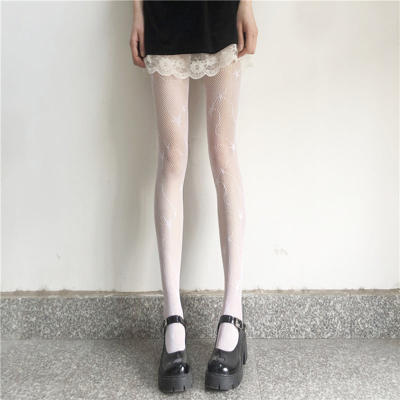 Black Starry Sky Stockings Female Star Moon Fishnet Stockings