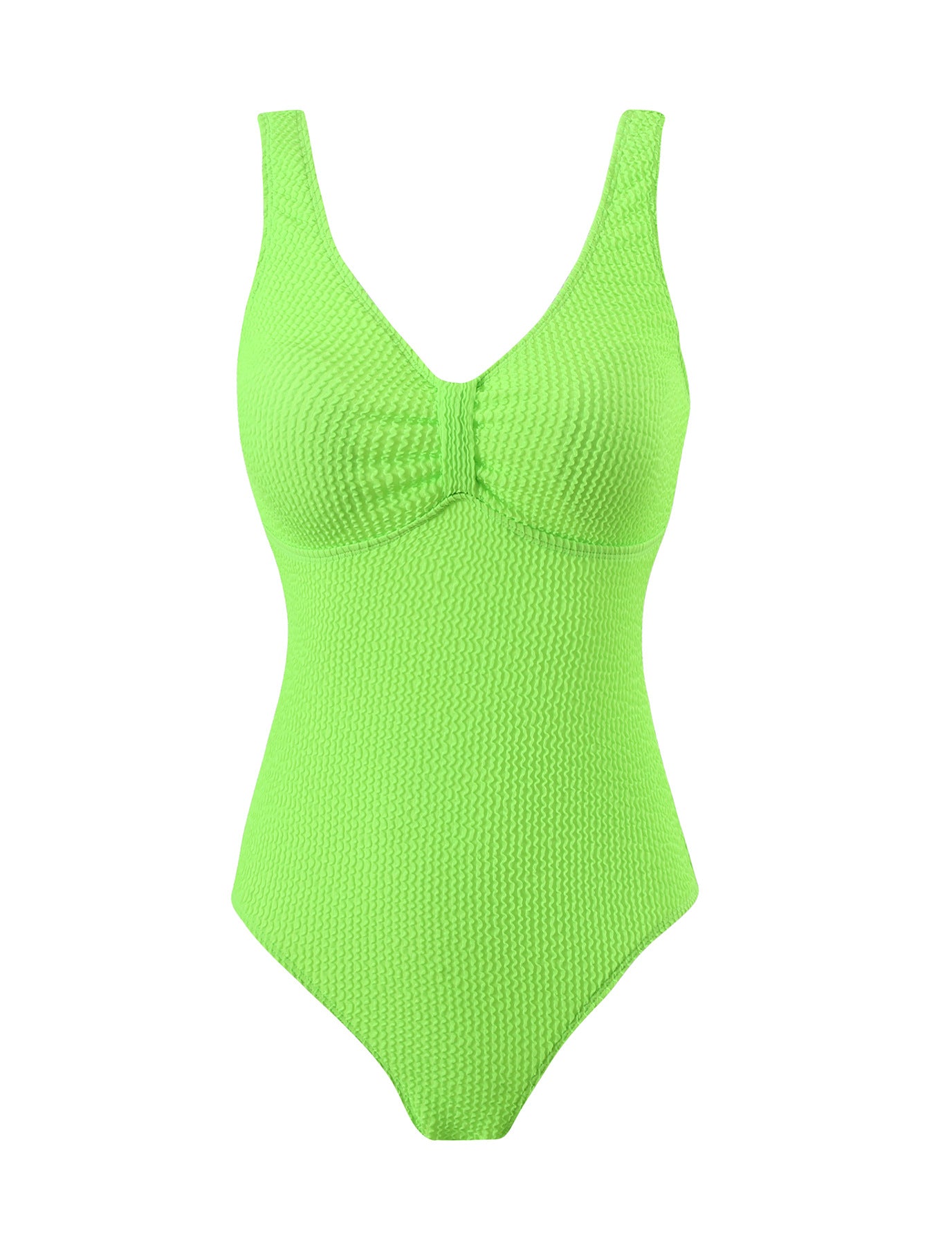 Tummy control one-piece swimsuit, fluorescent green, padded cups and streamlined torso