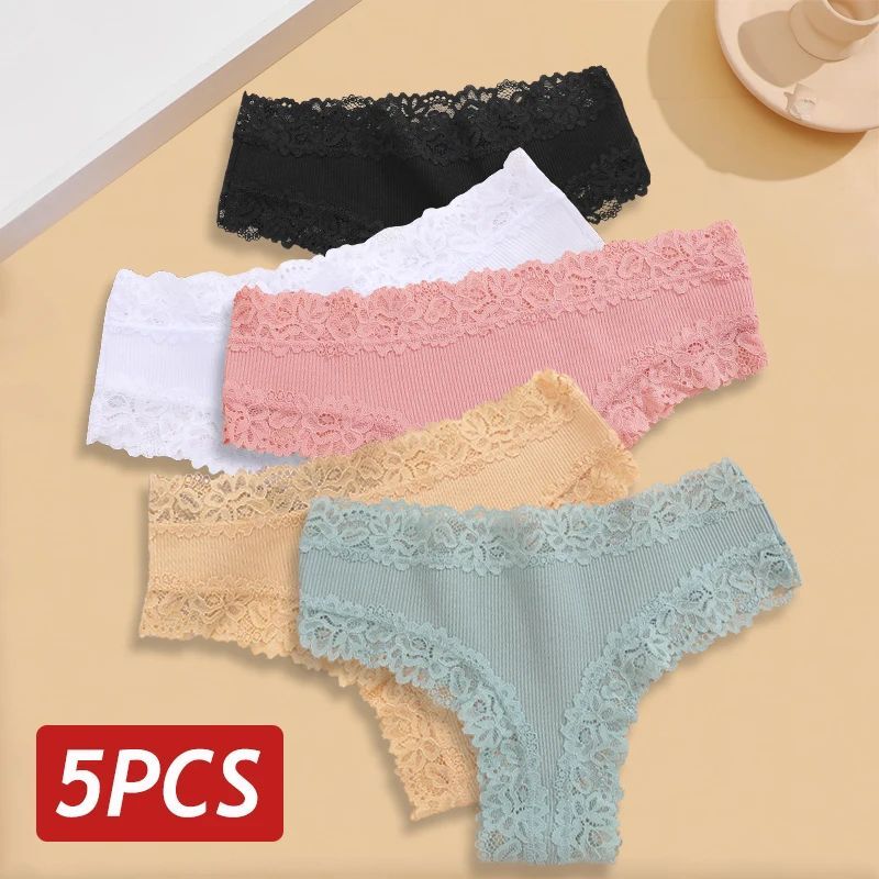 5PCS Set Women Lace Seamless Cotton Panties Sexy Brazilian P