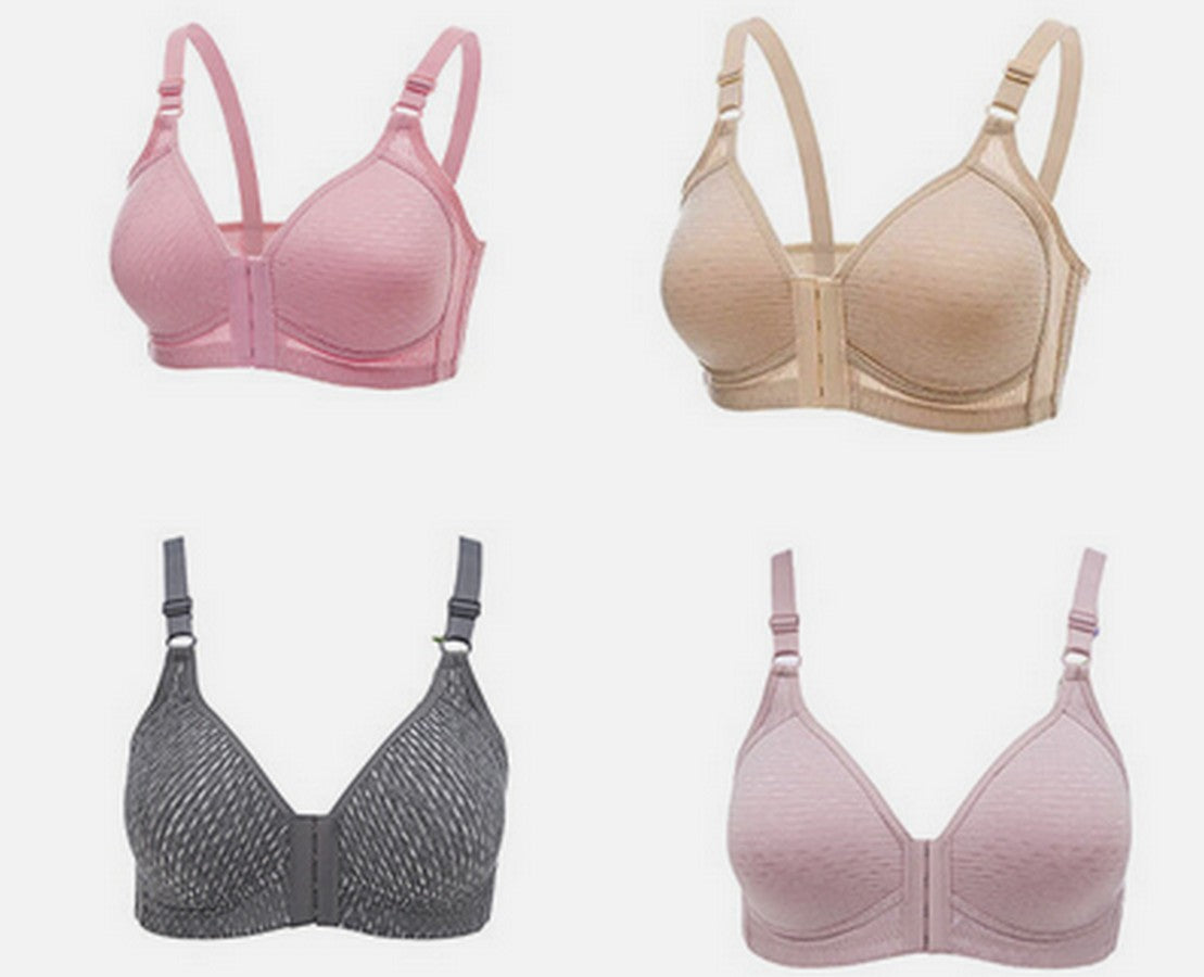 Front fastening bras in pink, skin color, grey, and another pink shade (set of 4)