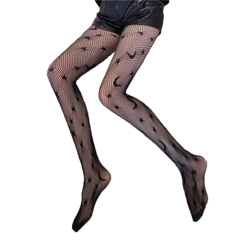 Black Starry Sky Stockings Female Star Moon Fishnet Stockings